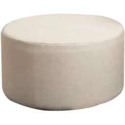Rebecca Mobili Pouf Poggiapiedi Piatto Rotondo Tessuto Beige Vintage 25x45x45