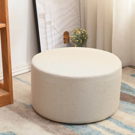 Rebecca Mobili Pouf Poggiapiedi Piatto Rotondo Tessuto Beige Vintage 25x45x45 2 Rebecca Mobili Pouf Poggiapiedi Piatto Rotondo Tessuto Beige Vintage 25x45x45 - immagine 2