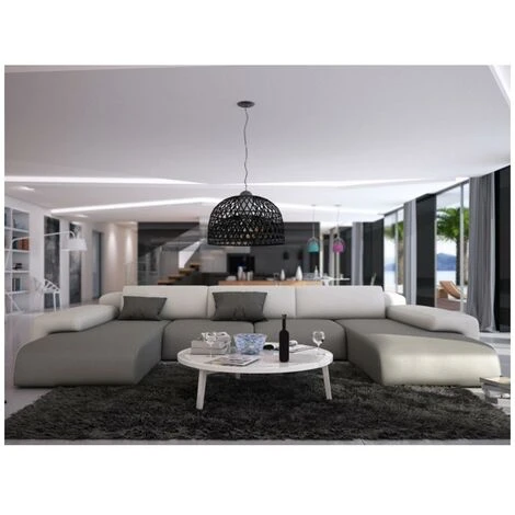 Divano Panoramico 7 Posti In Similpelle Bicolore Bianco E Grigio - SICILE 1 Divano Panoramico 7 Posti In Similpelle Bicolore Bianco E Grigio - SICILE