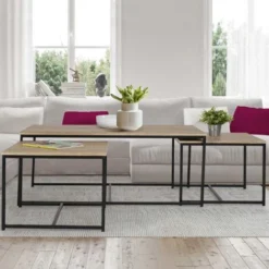 Set Di 3 Tavolini Bassi Impilabili DETROIT 113 Cm Con Design Industriale -Negozio al dettaglio VIDAXL || HOMCOM || Songmics 63565361 4
