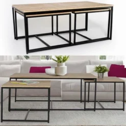 Set Di 3 Tavolini Bassi Impilabili DETROIT 113 Cm Con Design Industriale -Negozio al dettaglio VIDAXL || HOMCOM || Songmics 63565361 5