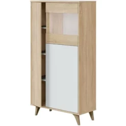 Dmora Vetrina Atlanta, Vetrinetta Moderna A 3 Ante, Credenza Da Soggiorno O Salotto, Madia Alta Con Ripiani, Cm 77x33h142, Rovere E Bianco -Negozio al dettaglio VIDAXL || HOMCOM || Songmics 63751615 4