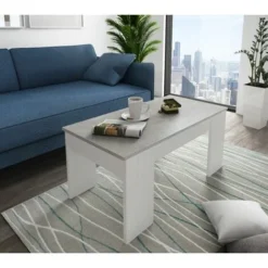 Dmora Tavolino Da Caffè Con Contenitore, Cm 100 X 50 X 45, Colore Bianco E Cemento