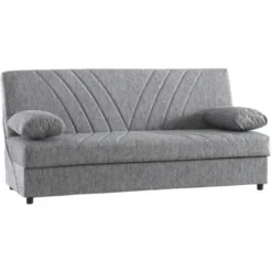 Dmora Divano Letto Ramon, Divano Letto Contenitore A 3 Posti Con 2 Cuscini Inclusi, Sofà Da Soggiorno In Tessuto Imbottito Con Apertura Click-clack, Cm 181x81h88, Grigio