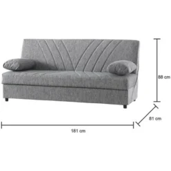 Dmora Divano Letto Ramon, Divano Letto Contenitore A 3 Posti Con 2 Cuscini Inclusi, Sofà Da Soggiorno In Tessuto Imbottito Con Apertura Click-clack, Cm 181x81h88, Grigio -Negozio al dettaglio VIDAXL || HOMCOM || Songmics 63755239 3