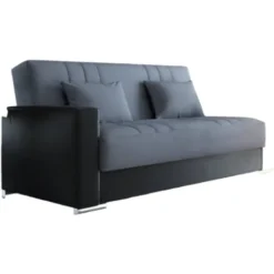 Dmora Divano Letto Sergio, Divano Letto Contenitore A 3 Posti In Ecopelle E Tessuto, Sofà Da Soggiorno Con Apertura Click-clack E 2 Cuscini Inclusi, Cm 230 X96h101, Nero E Grigio