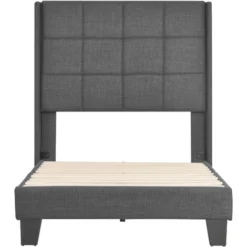 Letto Imbottito Letto In Tessuto In Lino, Giroletto Con Rete A Doghe E Testiera Imbottita, 90x200cm, Grigio -Negozio al dettaglio VIDAXL || HOMCOM || Songmics 63937920 4