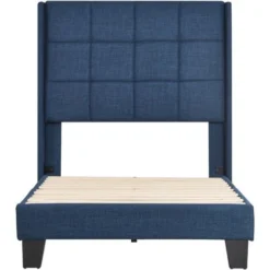 Letto Imbottito Letto In Tessuto In Lino, Giroletto Con Rete A Doghe E Testiera Imbottita, 90x200cm, Blu -Negozio al dettaglio VIDAXL || HOMCOM || Songmics 63937985 4