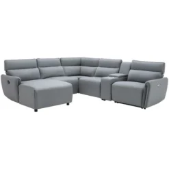 Divano Panoramico Angolare Relax Elettrico Modulare In Tessuto Grigio - Angolo A Sinistra - CAMBODIA
