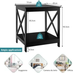 COSTWAY Comodino A 2 Livelli, Tavolino Moderno Con Design A X, Tavolino Multiuso In Legno Per Camera Da Letto, Salotto, 51 X 45 X 56,5cm (Nero) -Negozio al dettaglio VIDAXL || HOMCOM || Songmics 65677577 5