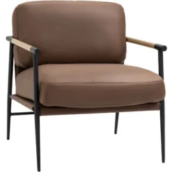 HOMCOM Poltroncina Imbottita Stile Industriale In Similpelle E Acciaio, 72x76x80cm, Marrone