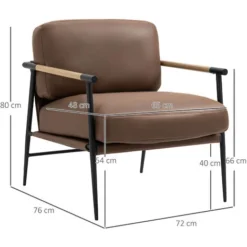 HOMCOM Poltroncina Imbottita Stile Industriale In Similpelle E Acciaio, 72x76x80cm, Marrone -Negozio al dettaglio VIDAXL || HOMCOM || Songmics 65820370 3