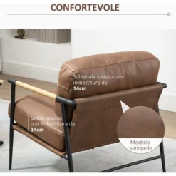 HOMCOM Poltroncina Imbottita Stile Industriale In Similpelle E Acciaio, 72x76x80cm, Marrone -Negozio al dettaglio VIDAXL || HOMCOM || Songmics 65820370 5