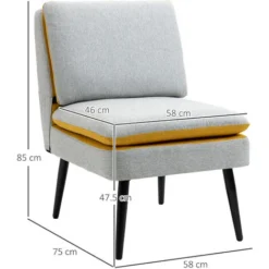 HOMCOM Poltroncina Di Design Imbottita Con Gambe In Acciaio E Tessuto Grigio E Giallo, 58x75x85cm -Negozio al dettaglio VIDAXL || HOMCOM || Songmics 65820394 3