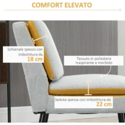 HOMCOM Poltroncina Di Design Imbottita Con Gambe In Acciaio E Tessuto Grigio E Giallo, 58x75x85cm -Negozio al dettaglio VIDAXL || HOMCOM || Songmics 65820394 4
