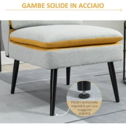 HOMCOM Poltroncina Di Design Imbottita Con Gambe In Acciaio E Tessuto Grigio E Giallo, 58x75x85cm -Negozio al dettaglio VIDAXL || HOMCOM || Songmics 65820394 5