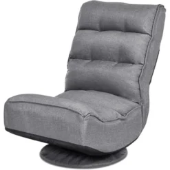 RELAX4LIFE Sedia Da Terra Reclinabile In 5 Posizioni, Poltrona Da Pavimento Con Base Girevole A 360°, Sedia Da Terra Con Schienale Pieghevole, Poltrona Imbottita Morbida (Grigio)