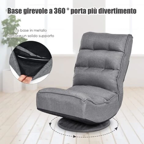 RELAX4LIFE Sedia Da Terra Reclinabile In 5 Posizioni, Poltrona Da Pavimento Con Base Girevole A 360°, Sedia Da Terra Con Schienale Pieghevole, Poltrona Imbottita Morbida (Grigio) 3 RELAX4LIFE Sedia Da Terra Reclinabile In 5 Posizioni, Poltrona Da Pavimento Con Base Girevole A 360°, Sedia Da Terra Con Schienale Pieghevole, Poltrona Imbottita Morbida (Grigio) - immagine 3