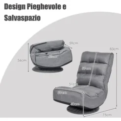 RELAX4LIFE Sedia Da Terra Reclinabile In 5 Posizioni, Poltrona Da Pavimento Con Base Girevole A 360°, Sedia Da Terra Con Schienale Pieghevole, Poltrona Imbottita Morbida (Grigio) 9 RELAX4LIFE Sedia Da Terra Reclinabile In 5 Posizioni, Poltrona Da Pavimento Con Base Girevole A 360°, Sedia Da Terra Con Schienale Pieghevole, Poltrona Imbottita Morbida (Grigio) -Negozio al dettaglio VIDAXL || HOMCOM || Songmics 67415329 5
