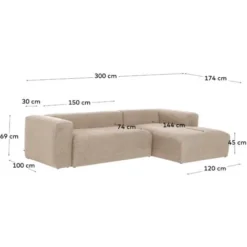Kave Home - Divano Blok 3 Posti Chaise Longue Destra Beige 300 Cm -Negozio al dettaglio VIDAXL || HOMCOM || Songmics 67432051 5