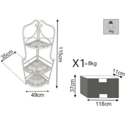 Scaffale 3 Piani Ad Angolo In Ferro Per Interno Esterno Ingresso Portico Piscina Giardino Veranda Ristorante Bar Albergo -Negozio al dettaglio VIDAXL || HOMCOM || Songmics 6783065 3