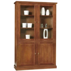 Vetrina Tinta Noce 120x41x187 Per Interno Sala Da Pranzo Salotto Cucina Ufficio Massello Arte Povera