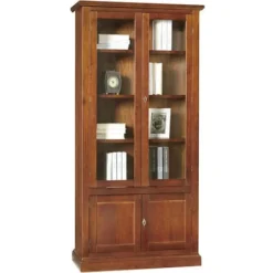 Vetrina Tinta Noce 90x41x186 Per Interno Sala Da Pranzo Salotto Cucina Ufficio Massello Arte Povera