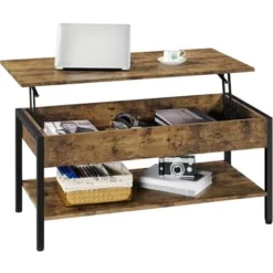 Yaheetech Tavolino Da Caffè Sollevabile Mobile Porta PC Richiudibile Da Divano In Legno E Metallo Industriale Marrone Rustico