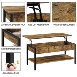 Yaheetech Tavolino Da Caffè Sollevabile Mobile Porta PC Richiudibile Da Divano In Legno E Metallo Industriale Marrone Rustico -Negozio al dettaglio VIDAXL || HOMCOM || Songmics 67946589 4