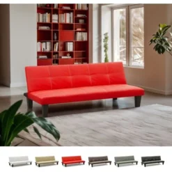 Divano Letto Pronto Letto 3 Posti In Similpelle Economico Topazio Colore: Rosso