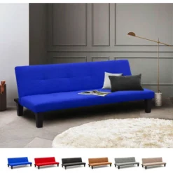 Divano Letto 2 Posti Microfibra Con Piedini Onice Per Casa E Sale D'attesa Pronto Letto Colore: Blu