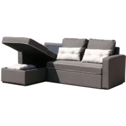 Divano Letto Con Penisola Ad Angolo 3 Posti Per Soggiorni E Salotti Smeraldo Colore: Marrone -Negozio al dettaglio VIDAXL || HOMCOM || Songmics 6845613 5