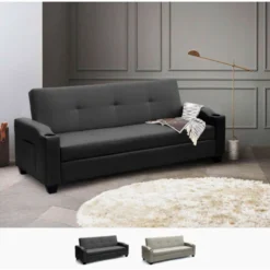 Divano Letto 2 Posti In Similpelle Reclinabile Ambra Pronto Letto Colore: Nero