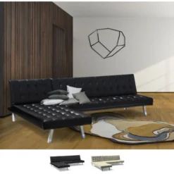 Divano Letto Ad Angolo Con Penisola 3 Posti In Similpelle Zircone Pronto Letto Colore: Nero