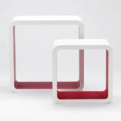 Set 2 Mensole In Legno Stile Moderno Bianco Fucsia Con Tasselli