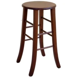 Sgabello Di Legno Con Seduta Rotonda H67 Noce Scuro Piedi A Sciabola