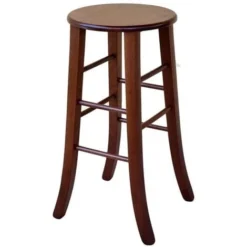 Sgabello Di Legno Con Seduta Rotonda H67 Noce Scuro Piedi A Sciabola -Negozio al dettaglio VIDAXL || HOMCOM || Songmics 6862283 3