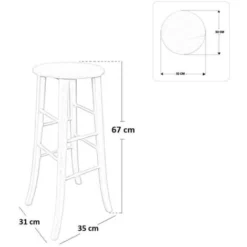 Sgabello Di Legno Con Seduta Rotonda H67 Noce Scuro Piedi A Sciabola -Negozio al dettaglio VIDAXL || HOMCOM || Songmics 6862283 4