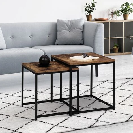 Set Di 2 Tavolini DAYTON 40/45 Con Piani Spessi Ad Effetto Invecchiato, Design Industriale 1 Set Di 2 Tavolini DAYTON 40/45 Con Piani Spessi Ad Effetto Invecchiato, Design Industriale