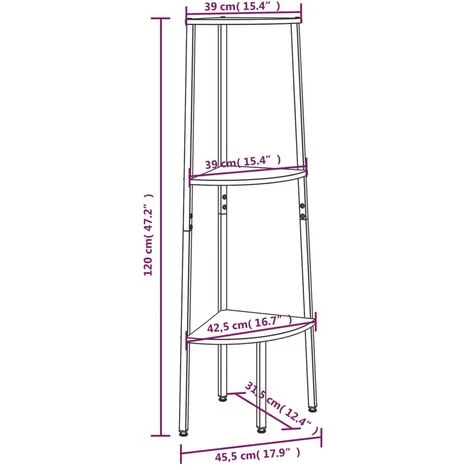 Scaffale Angolare 3 Livelli Marrone Scuro Nero 45,5x31,5x120cm VidaXL 3 Scaffale Angolare 3 Livelli Marrone Scuro Nero 45,5x31,5x120cm VidaXL - immagine 3