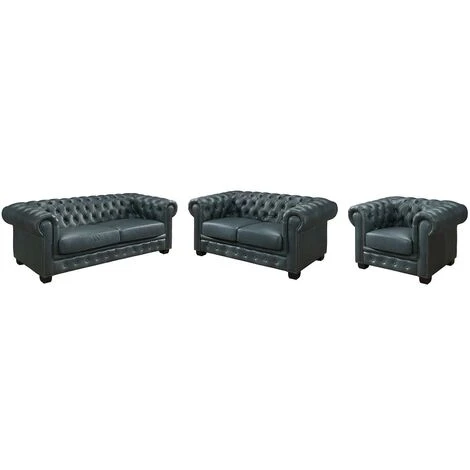 Divano Chesterfield 3+2+1 Posti 100% Pelle Di Bufalo Verderame - BRENTON 2 Divano Chesterfield 3+2+1 Posti 100% Pelle Di Bufalo Verderame - BRENTON - immagine 2