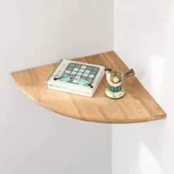 Mensola Angolare Sospesa In Rovere Rustico Con Estremità Arrotondata Per Altoparlanti, Libri, Decorazioni E Bagno, Legno Di Rovere, Rovere,