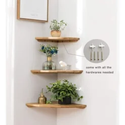 Mensola Angolare Sospesa In Rovere Rustico Con Estremità Arrotondata Per Altoparlanti, Libri, Decorazioni E Bagno, Legno Di Rovere, Rovere, -Negozio al dettaglio VIDAXL || HOMCOM || Songmics 69714463 3