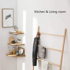 Mensola Angolare Sospesa In Rovere Rustico Con Estremità Arrotondata Per Altoparlanti, Libri, Decorazioni E Bagno, Legno Di Rovere, Rovere, -Negozio al dettaglio VIDAXL || HOMCOM || Songmics 69714463 4