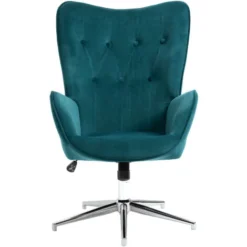 HOMCOM Poltrona Per Ufficio E Salotto In Velluto, Girevole Con Braccioli E Altezza Regolabile, Blu