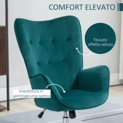 HOMCOM Poltrona Per Ufficio E Salotto In Velluto, Girevole Con Braccioli E Altezza Regolabile, Blu -Negozio al dettaglio VIDAXL || HOMCOM || Songmics 70299164 4