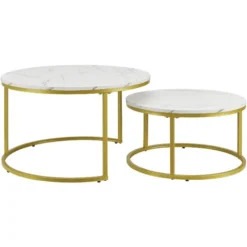 Set Da 2 Tavolini Da Salotto 'Christchurch' Tavolini Sovrapponibili Con Piano Rotondo - Effetto Marmo Bianco / Color Oro [en.casa] -Negozio al dettaglio VIDAXL || HOMCOM || Songmics 70530149 3