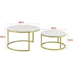 Set Da 2 Tavolini Da Salotto 'Christchurch' Tavolini Sovrapponibili Con Piano Rotondo - Effetto Marmo Bianco / Color Oro [en.casa] -Negozio al dettaglio VIDAXL || HOMCOM || Songmics 70530149 4