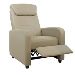 Poltrona Relax Con Schienale Reclinabile E Poggiapiedi In Ecopelle Sabbia