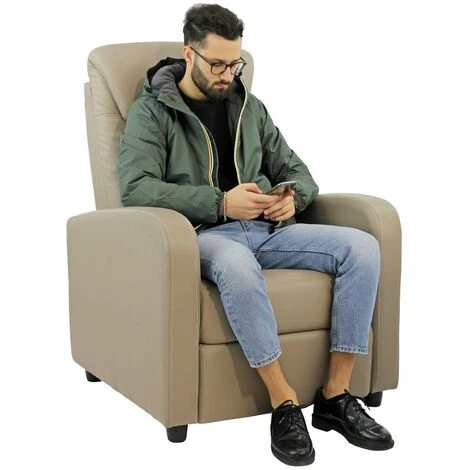 Poltrona Relax Con Schienale Reclinabile E Poggiapiedi In Ecopelle Sabbia 3 Poltrona Relax Con Schienale Reclinabile E Poggiapiedi In Ecopelle Sabbia - immagine 3